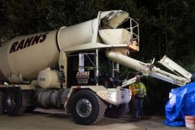 Rahns Concrete: A Rahns Concrete McNeilus mixer delivers ready-mix concrete to a project. 